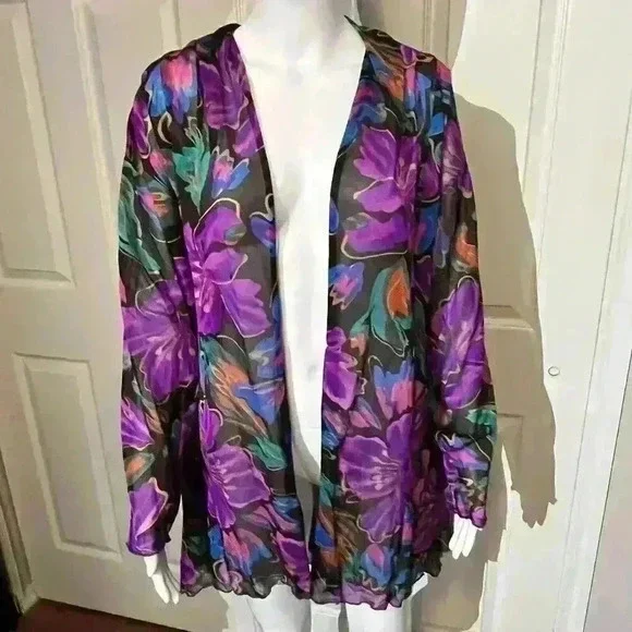 Oscar de la Renta Womens Medium Swimwear Swim Cover Up Sheer Psychedelic Vintage